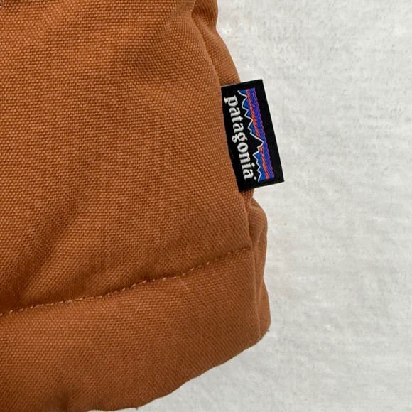 Patagonia Womens Bivvy Down Vest Hooded Puffer Brown‎ Blue Snap Front Sz S READ - Picture 4 of 15